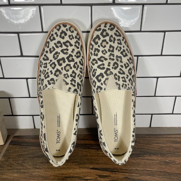 Toms Parker Womens Size 10 Shoes Egret Snow Leopard Twill Casual Comfort Slip On - Picture 7 of 13